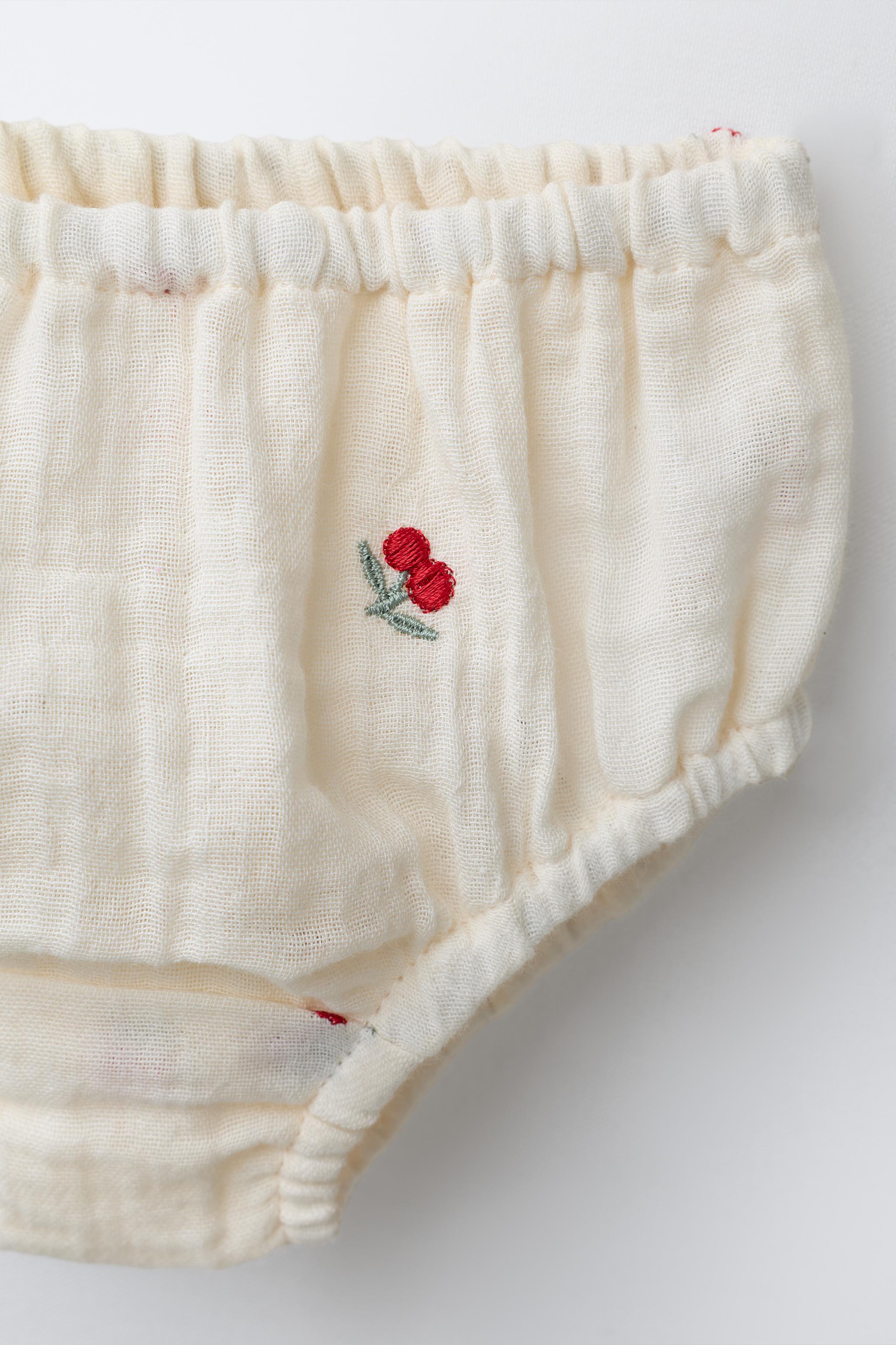 EMBROIDERED CHERRY TEXTURED BLOUSE AND BLOOMERS SET
